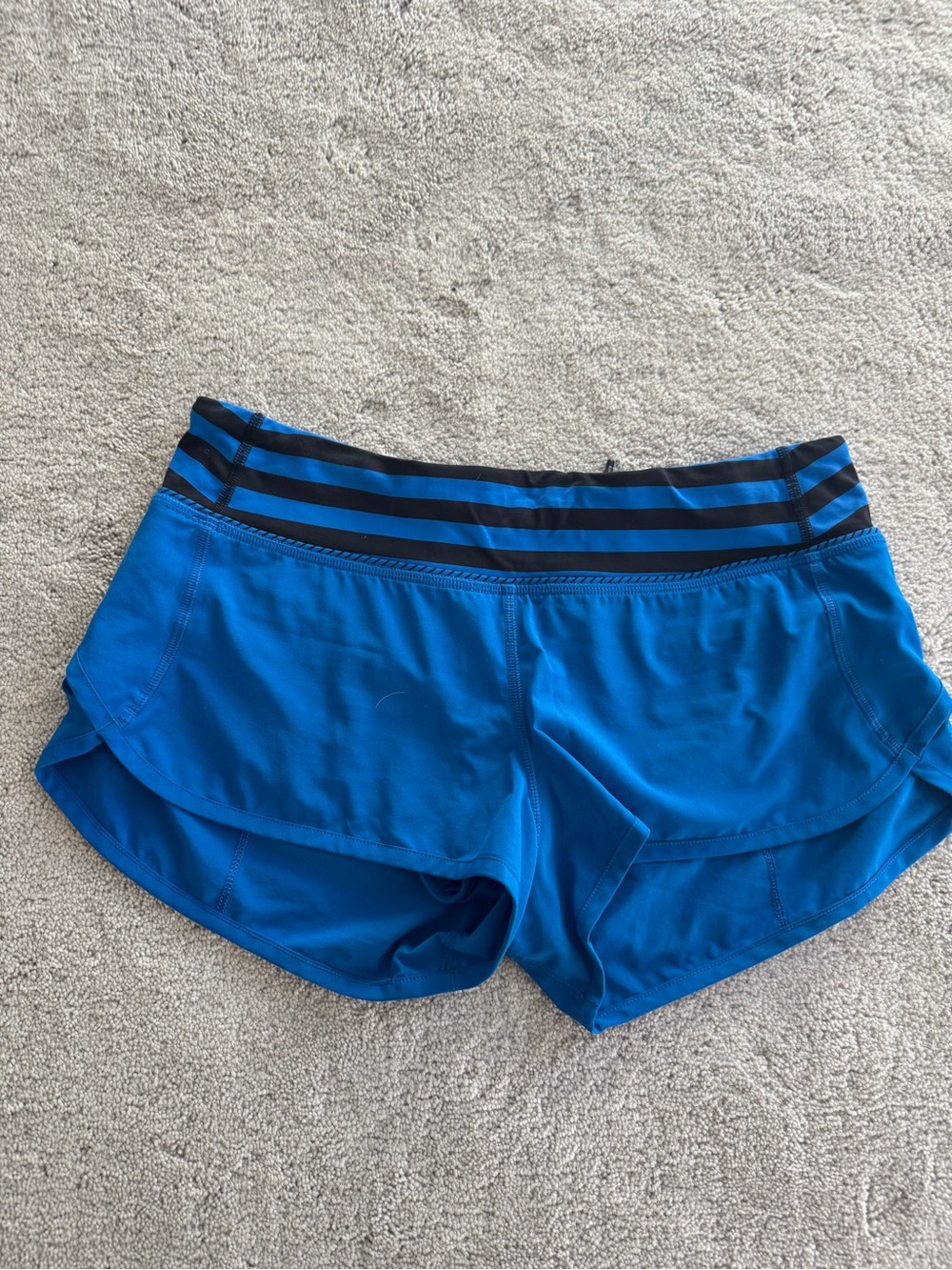 lululemon athletica Electric Blue Running Shorts with Black Striped Waistband